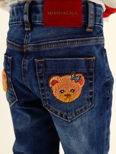 Shop Monnalisa Five-pocket Embroidered Jeans In Blu Stone Denim