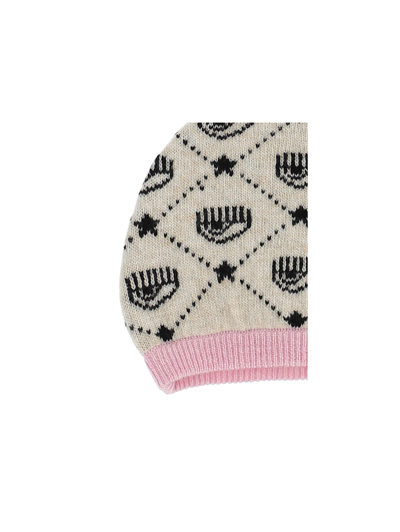 Chiara Ferragni All-over Pattern Beanie In Ecru + Rosa Fairytale