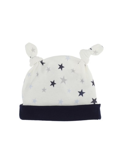 Shop Monnalisa Star Interlock Hat In Cream + Navy Blue