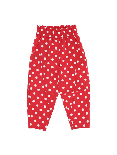 Shop Monnalisa Polka Dot Gabardine Mum Trousers In Red + Cream