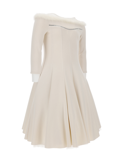 Shop Monnalisa Neoprene Fortuny Dress In Cream