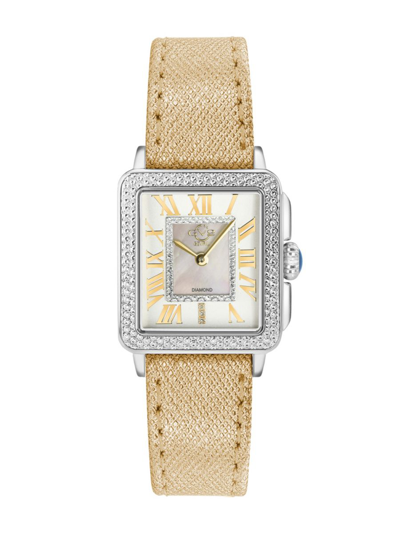 Shop Gv2 Women's Padova Rectangle Diamond & Leather Strap Watch In Sapphire