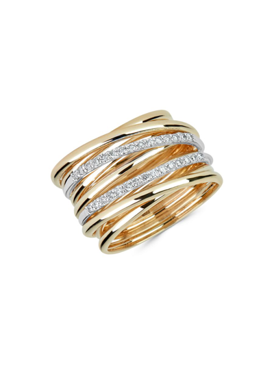 Shop Saks Fifth Avenue Women's 14k Two-tone Gold & Diamond Stacked Ring/size 7 In Two Tone Gold