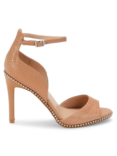 Shop Bcbgeneration Women's Jessika Snake-embossed Leather Stiletto Sandals In Tan Breach