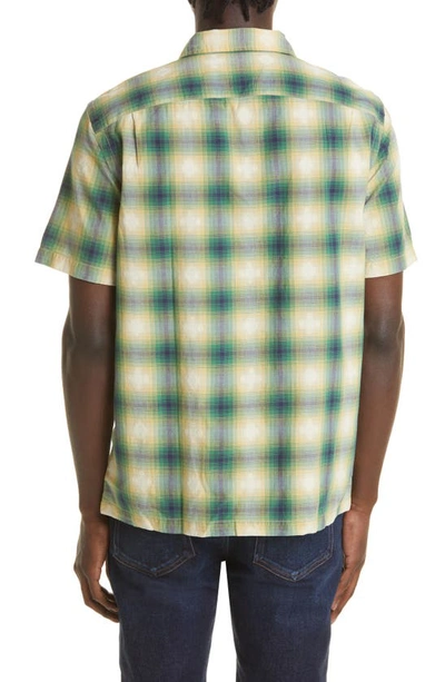 Shop Double Rl Plaid Short Sleeve Button-up Shirt In Green/ Blue