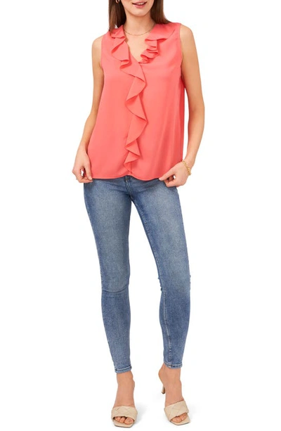 Shop Vince Camuto Ruffle Neck Sleeveless Georgette Blouse In Lush Coral