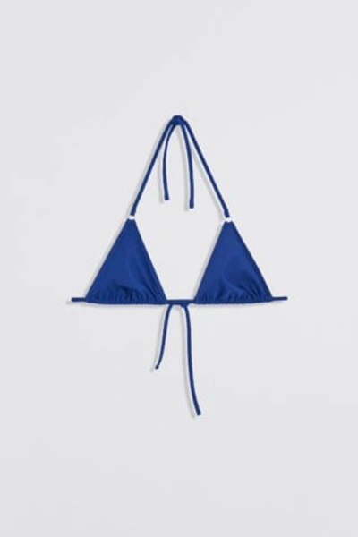 Shop Filippa K Triangle Bikini Top In Cobalt Blue Shiny