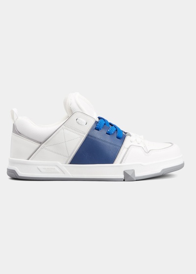 Shop Valentino Men's Color Block Leather & Mesh Low-top Sneakers In White/blue