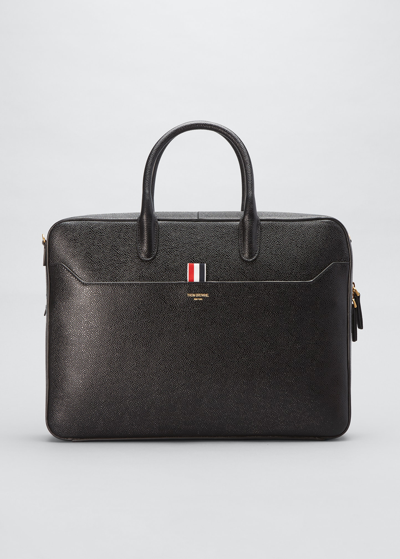 Shop Thom Browne Men's Pebble Leather Business Briefcase Bag In Black