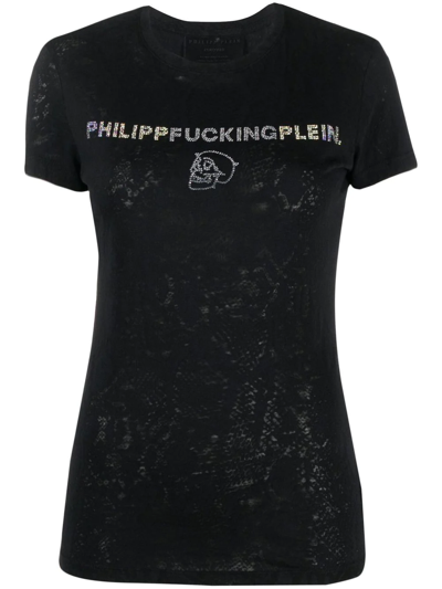 Shop Philipp Plein Rhinestone-embellished Cotton T-shirt In Black