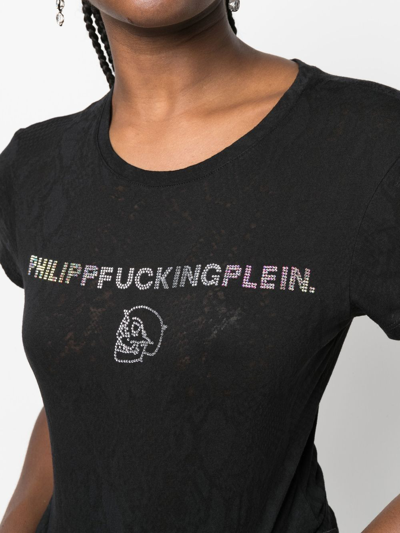 Shop Philipp Plein Rhinestone-embellished Cotton T-shirt In Black