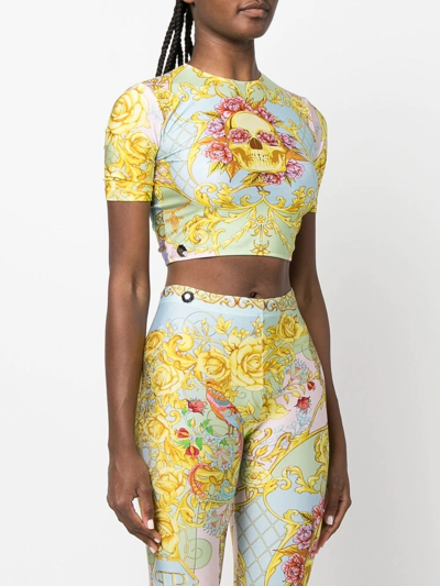 Philipp Plein Baroque-print Crop-top In Green
