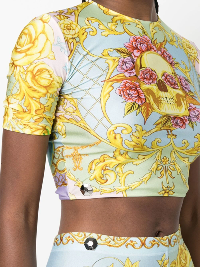 Philipp Plein Baroque-print Crop-top In Green