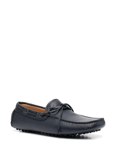 Shop Emporio Armani Bow-detail Leather Loafers In Blue