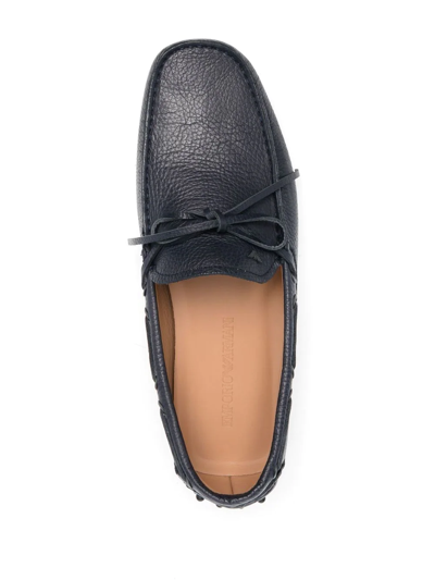 Shop Emporio Armani Bow-detail Leather Loafers In Blue