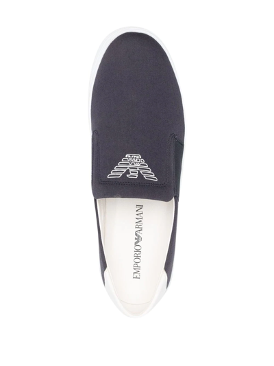 Shop Emporio Armani Logo-print Slip-on Sneakers In Blue