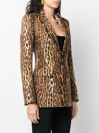 Shop Roberto Cavalli Leopard Print Single-breasted Blazer In Brown