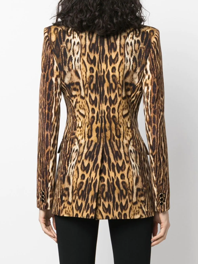 Shop Roberto Cavalli Leopard Print Single-breasted Blazer In Brown