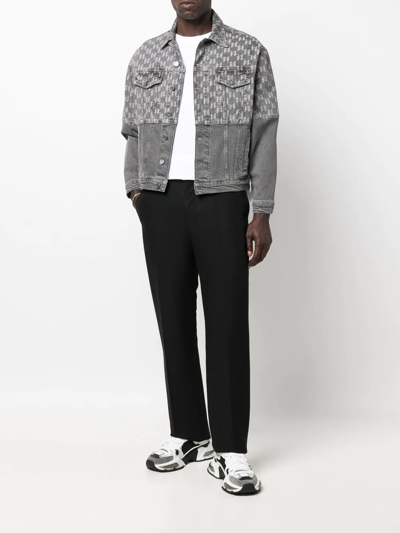 Shop Karl Lagerfeld Monogram-print Denim Jacket In Grey
