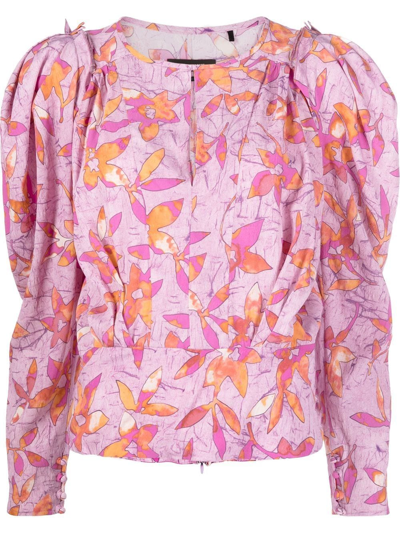 Shop Isabel Marant Floral Long-sleeve Blouse In Pink