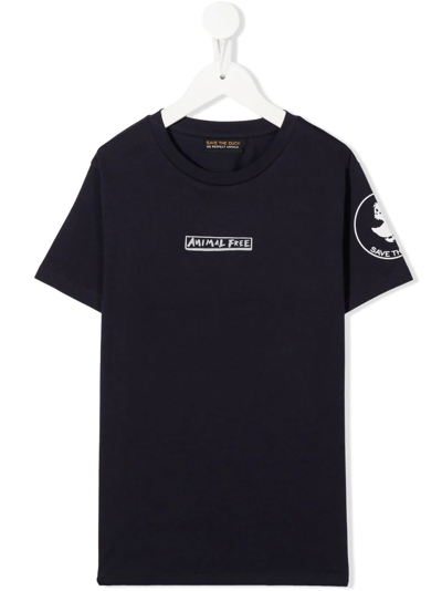 Save The Duck Logo-print Organic Cotton T-shirt In Blue
