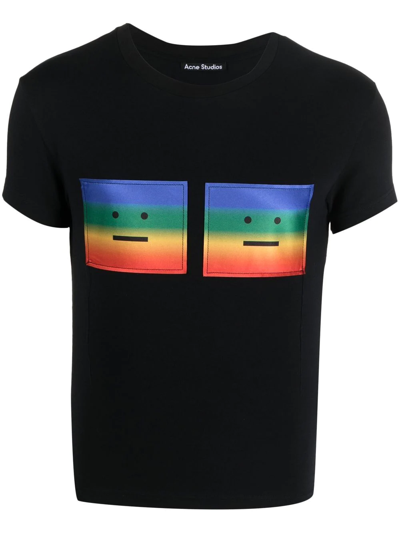 Shop Acne Studios Rainbow-face Cotton T-shirt In Schwarz