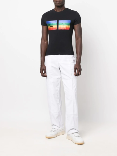 Shop Acne Studios Rainbow-face Cotton T-shirt In Schwarz