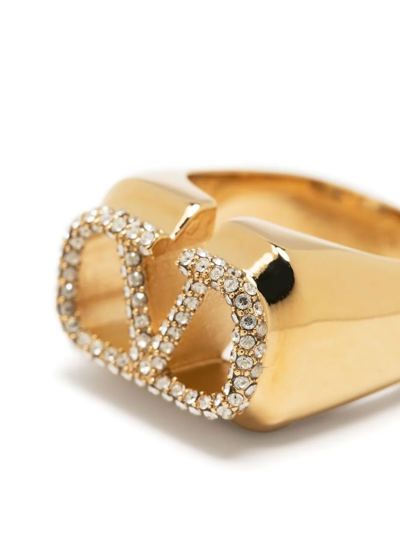 Shop Valentino Crystal-embellished Vlogo Ring In Gold