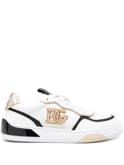 Shop Blugirl Bead-embellished Low-top Sneakers In White