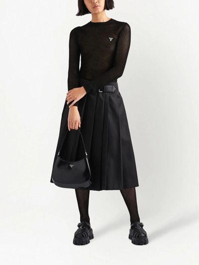 Shop Prada Re-nylon Pleated Skirt In Black