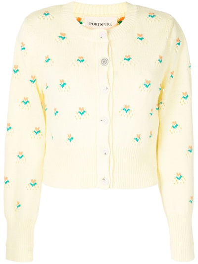Portspure Floral Intarsia-knit Cardigan In Yellow | ModeSens