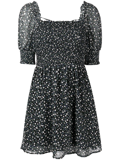 Shop B+ab Floral-print Square-neck Dress In Grün