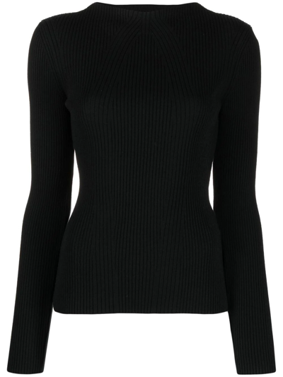Shop Anine Bing Long-sleeve Rib-knit Top In Black