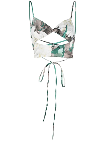 Shop Act N°1 Floral-print Tie-back Top In Green