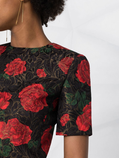 Shop Saint Laurent Rose-print Jacquard Mini Dress In Schwarz