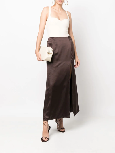 Shop Bite Studios Side-slit Silk Skirt In Brown