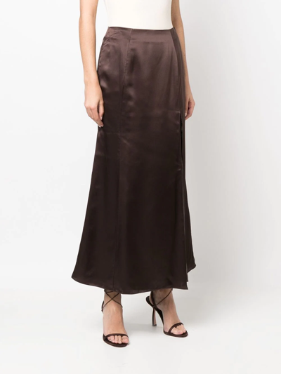 Shop Bite Studios Side-slit Silk Skirt In Brown