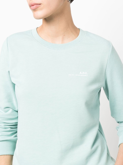 Shop Apc Logo Crew-neck Sweatshirt In Blue