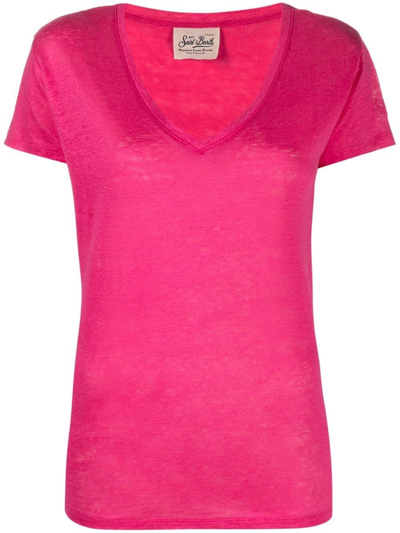 Shop Mc2 Saint Barth V-neck Linen T-shirt In Pink