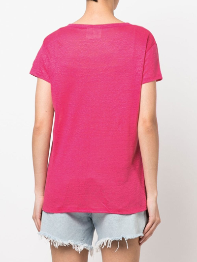 Shop Mc2 Saint Barth V-neck Linen T-shirt In Pink