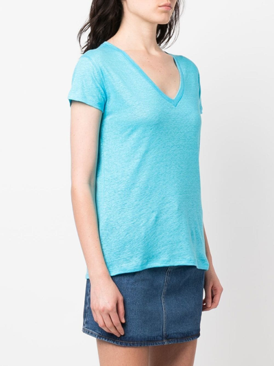 Shop Mc2 Saint Barth V-neck Linen T-shirt In Blue