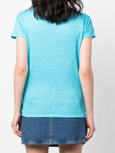 Shop Mc2 Saint Barth V-neck Linen T-shirt In Blue