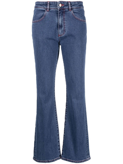 Shop See By Chloé Logo-patch Flared Jeans In Blau