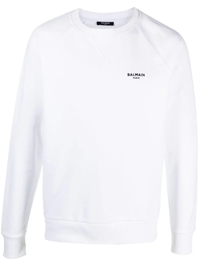 Shop Balmain Flocked-logo Sweatshirt In Weiss