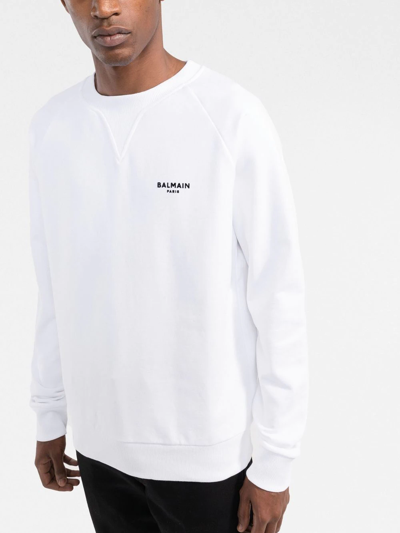 Shop Balmain Flocked-logo Sweatshirt In Weiss