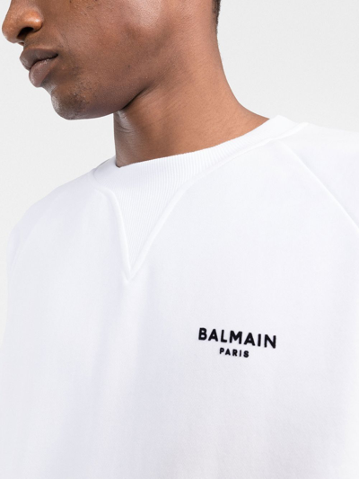 Shop Balmain Flocked-logo Sweatshirt In Weiss