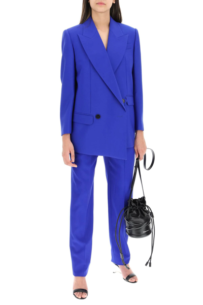 Shop Alexander Mcqueen Asymmetric Tailored Jacket In Blue