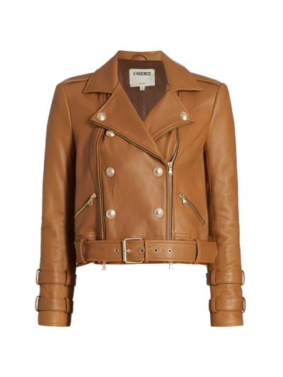 Shop L Agence Women's Billie Belted Leather Jacket In Cognac