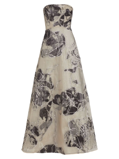 Shop Rene Ruiz Collection Women's Strapless Floral A-line Gown In Champagne Silver