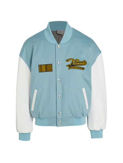 Shop Vtmnts Men's Logo College Wool Jacket In Baby Blue White